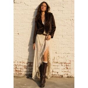 Vintage Brown Velvet Cropped Blazer Jacket 90s Minimalist Dark Academia Size 6